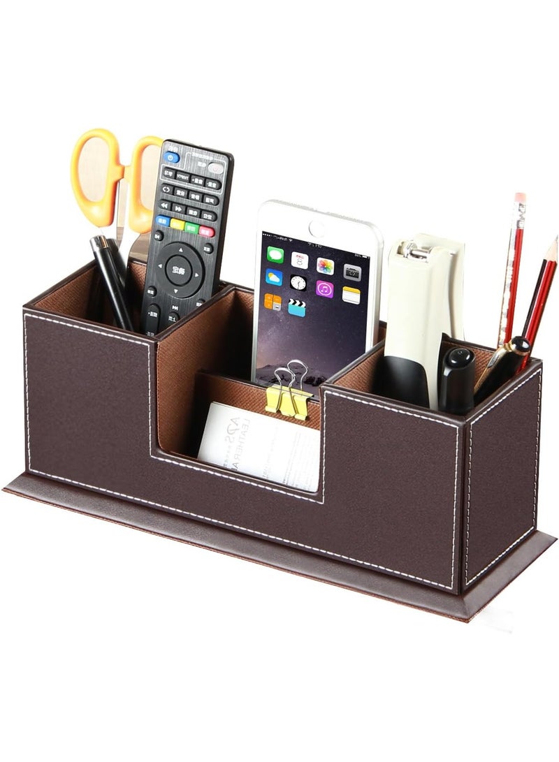 Cute leather pen holders, pencil cases, pen holders/stands/trays/storage boxes/stationery boxes, desktop storage supplies and accessories, office supplies, desktop stationery, business cards, mobile phone storage boxes (brown). - Image 1